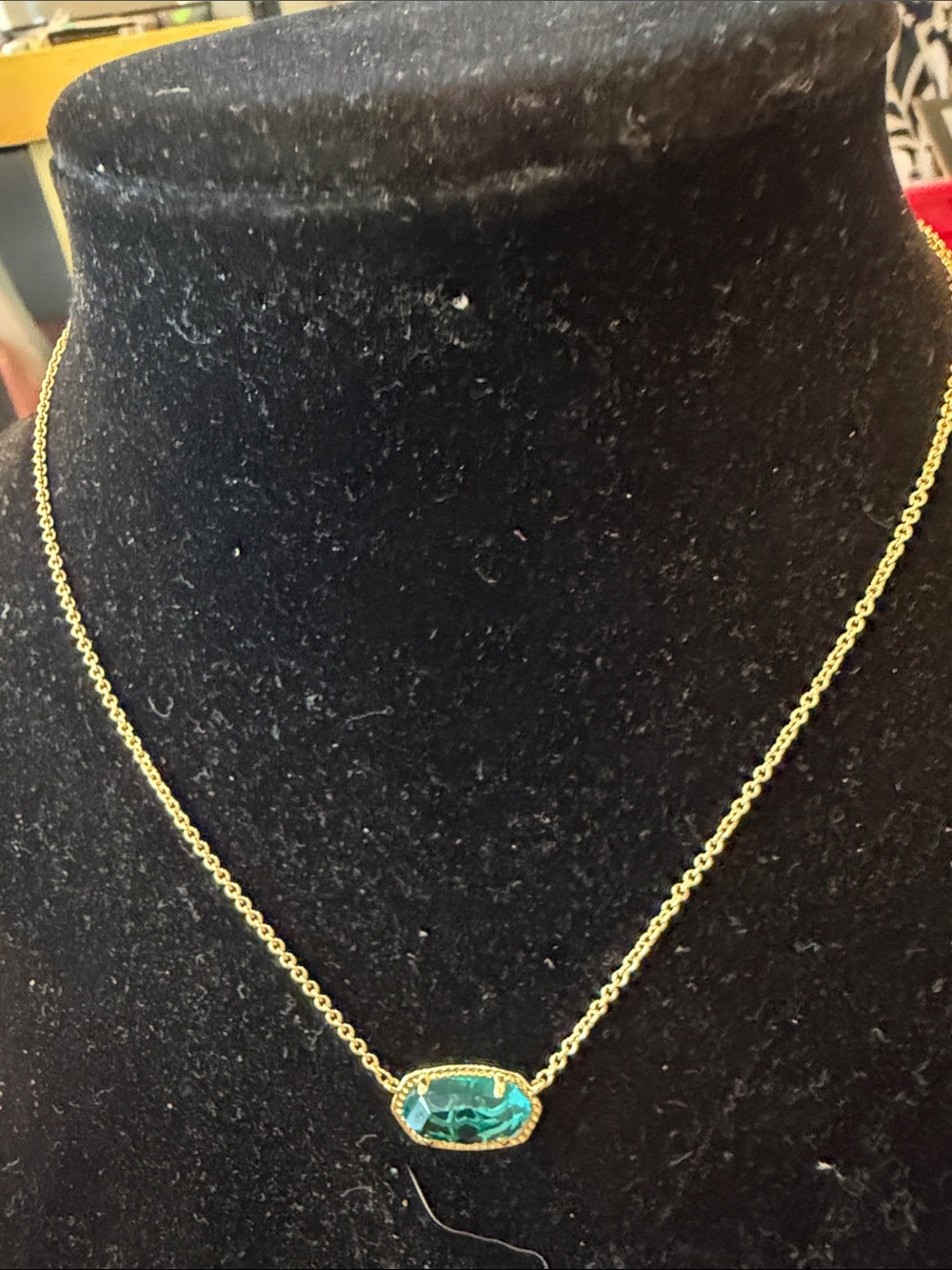 Kendra Scott Gold Necklace with Teal Oval Stone